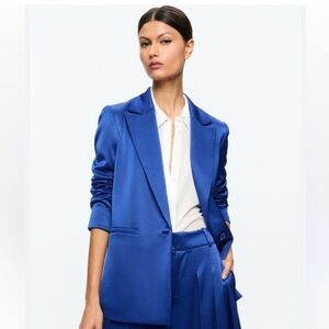 Alice + Olivia Danny Boyfriend Royal Blue Satin Blazer